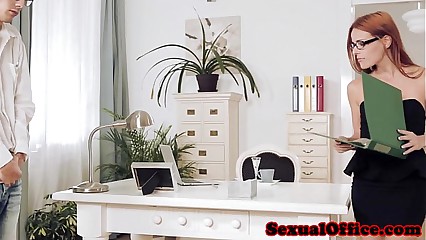 Beautiful redhead boss fucking the new start